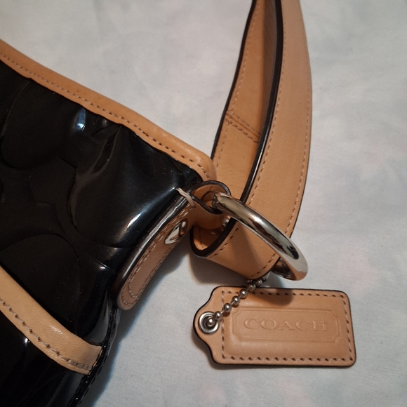 Coach Peyton Embossed Patent Leather Shoulder Bag Black-Tan - Picture 7 of 15